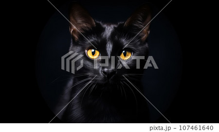 Black beautiful cute cat on a dark background on the day of Black Friday Black beautiful cute cat on a dark background on the day of Black Friday 107461640