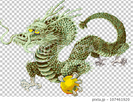 竜玉を掴んでいる龍-その4手描き風 竜玉を掴んでいる龍-その4手描き風 107461920