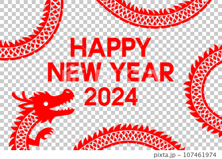 Red dragon frame and HAPPY NEW YEAR 2024 text 107461974