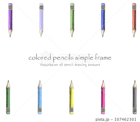 十色色鉛筆の上下フレーム、鉛筆画テクスチャのイラスト 107462301