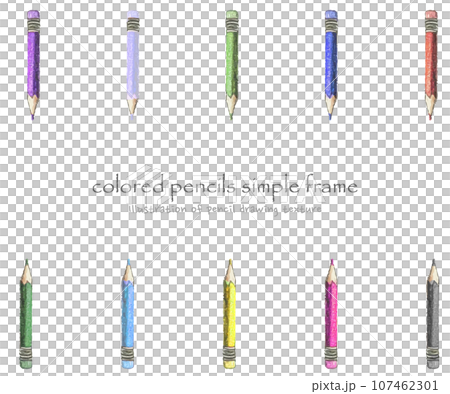 十色色鉛筆の上下フレーム、鉛筆画テクスチャのイラスト 107462301
