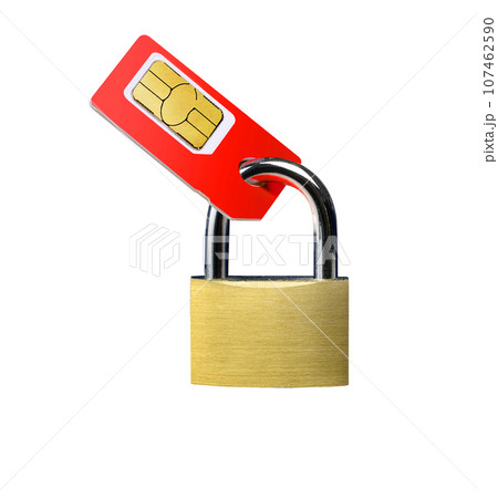 Sim card with padlock isolated on white Sim card with padlock isolated on white 107462590