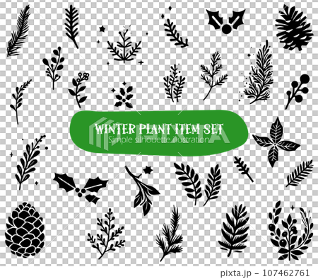 冬季植物計畫集，簡單的剪影插圖集 107462761