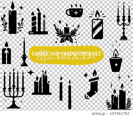 一套蠟燭和燭台,簡單的輪廓 一套蠟燭和燭台,簡單的輪廓 107462762