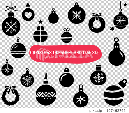 聖誕裝飾品和花圈套裝，簡單的剪影圖 107462763