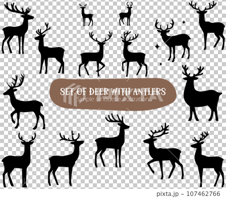 一組馴鹿和鹿，簡單的剪影圖 107462766