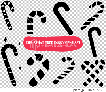 クリスマスの飴、キャンディ・ケーンのセット、シルエットイラスト クリスマスの飴、キャンディ・ケーンのセット、シルエットイラスト 107462769