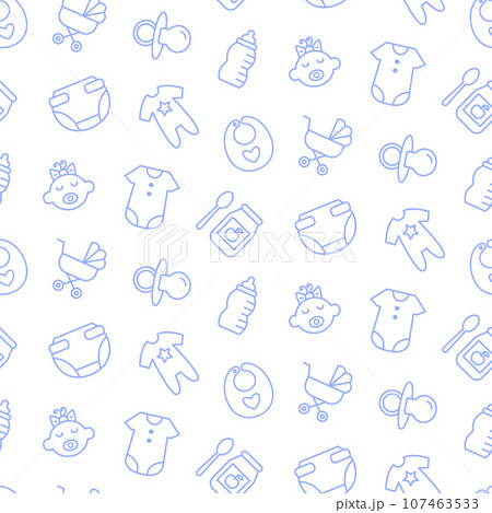 Baby care seamless pattern with linear doodle icon Baby care seamless pattern with linear doodle icon 107463533