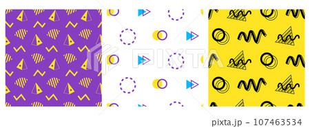 90s Trendy Geometric Memphis Seamless Patterns Set 107463534