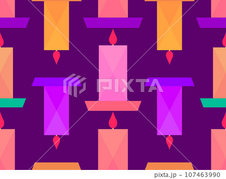 Candles seamless pattern. Multi-colored burning candles on a saucer. Christmas pattern with candles. Xmas and New Year holiday design for wallpapers, greeting cards and banners. Vector illustration Candles seamless pattern. Multi-colored burning candles on a saucer. Christmas pattern with candles. Xmas and New Year holiday design for wallpapers, greeting cards and banners. Vector illustration 107463990