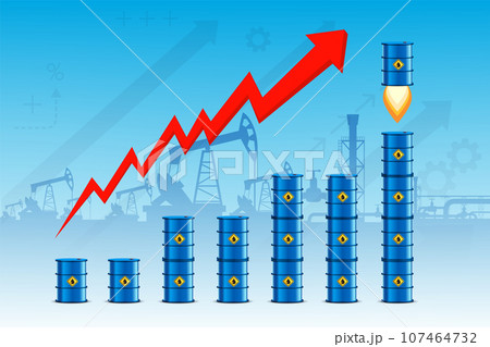 Barrels of crude oil as a chart of rising price. Barrels of crude oil as a chart of rising price. 107464732