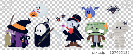 かわいいハロウィンのモンスターたちのイラスト 左向き かわいいハロウィンのモンスターたちのイラスト 左向き 107465123
