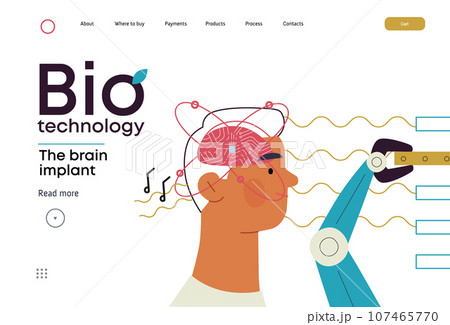 Bio Technology, Brain implant, Neural upgrade -modern flat vector concept illustration of brain implant, integration, enhanced cognitive abilities. Pushing boundaries of potential, neural upgrades Bio Technology, Brain implant, Neural upgrade -modern flat vector concept illustration of brain implant, integration, enhanced cognitive abilities. Pushing boundaries of potential, neural upgrades 107465770