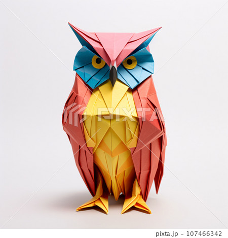 Colorful Origami Owl Sitting on White Backgroundのイラスト