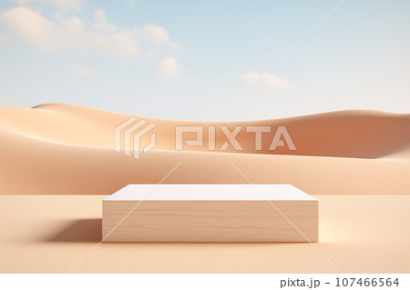 3D Realistic Podium on Desert Sand Beach Background 107466564