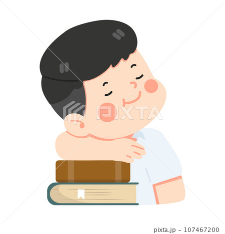 Kid boy students sleep pile stack book 107467200