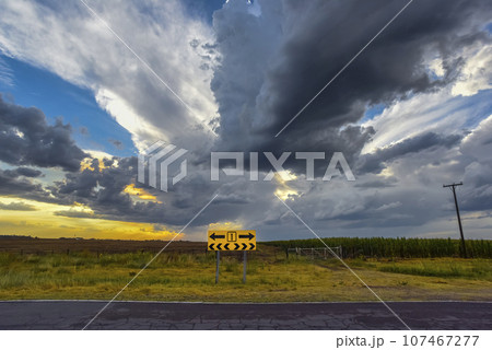 Stormy sky due to rain in the Argentine countryside, La Pampa province, Patagonia, Argentina. Stormy sky due to rain in the Argentine countryside, La Pampa province, Patagonia, Argentina. 107467277