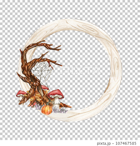 Fall wreath with orange elements. For cards, backgrounds. Watercolor illustration for scrapbooking. Perfect for wedding invitation. Fall wreath with orange elements. For cards, backgrounds. Watercolor illustration for scrapbooking. Perfect for wedding invitation. 107467585