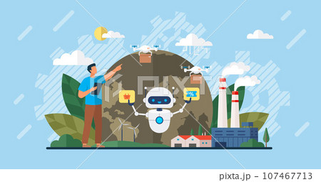 Automation business. Vector illustration. Industry, productivity, repeatability systems in business processes Automation delivery Automation fly delivery interface concept Open bot architecture 107467713