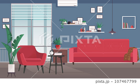Home office interior. Vector illustration. Workplace modern interior, home or office room creation zone, working space kit with furniture Office with computer Working from home, student or freelancer 107467799