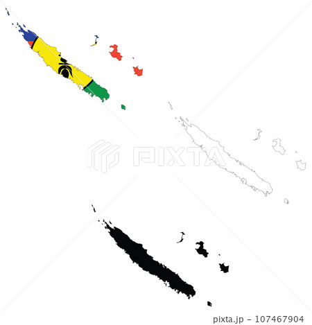 New Caledonia Map icon. New Caledonia Clipart. New Caledonia Flag Map sign. New Caledonia Outline. flat style. 107467904
