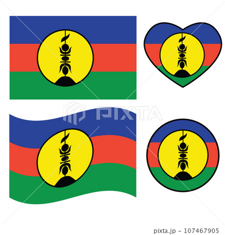 New Caledonia flag icon. Waving New Caledonia of Eswatini. Heart New Caledonia flag. Round New Caledonia flag. flat style. 107467905