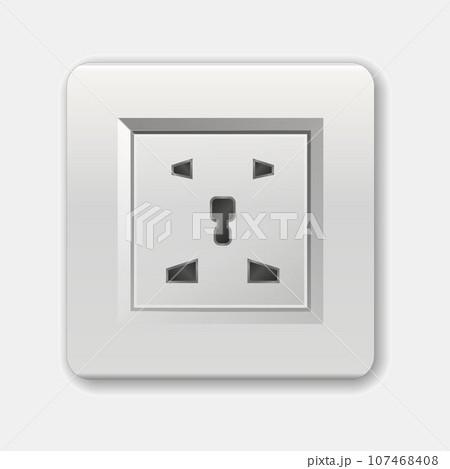 Realistic socket. Used in the United Kingdom, Ireland, Malta, Malaysia and Singapore. Adapters. Isolated electrical equipment on wall. Type G. Vector multiple standards socket for plug 107468408