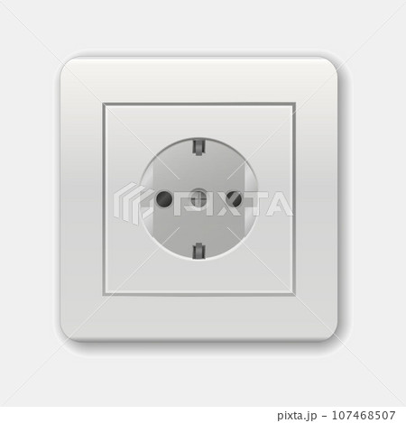 Realistic socket. Used in the Europe and Russia. Adapters. Isolated electrical equipment on wall. Type F. Vector multiple standards socket for plug Realistic socket. Used in the Europe and Russia. Adapters. Isolated electrical equipment on wall. Type F. Vector multiple standards socket for plug 107468507