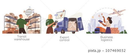 International logistic. Global delivery export. Vector. The speed inventory delivery is improved with efficient worldwide shipping services Modern international logistics employ advanced tracking 107469032