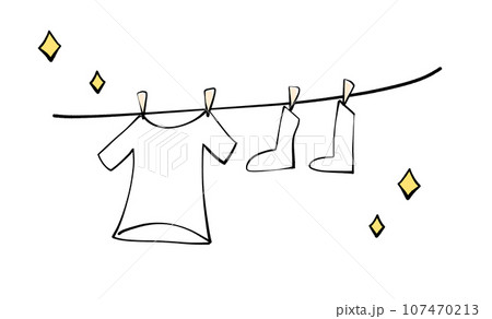 キラキラした真っ白な洗濯物を干すイラストのイラスト素材 [107470213