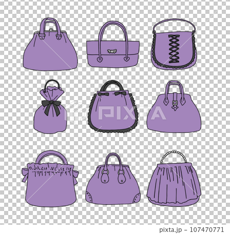 紫のハンドバッグのイラストセットのイラスト素材 [107470771] - PIXTA