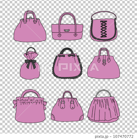ピンクのハンドバッグのイラストセット 107470772