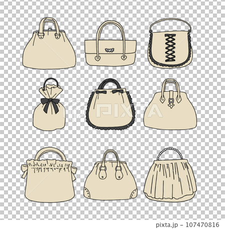 ベージュのハンドバッグのイラストセット 107470816