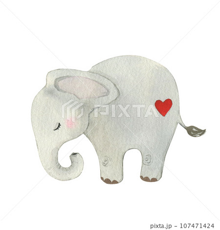 Watercolor kids illustration . Hand drawn elephant. Kids design art decor. Hand painted illustration for nursery, invitation, posters 107471424