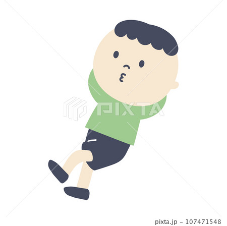 寝転がって口笛を吹く男の子のイラスト 107471548
