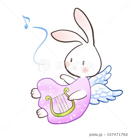 ハープを持った天使のウサギのイラスト ハープを持った天使のウサギのイラスト 107471768