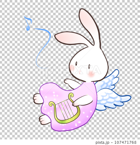 ハープを持った天使のウサギのイラスト 107471768