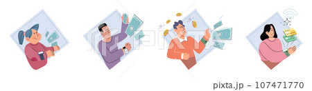 Cashless payment. Vector illustration. Contactless payment systems are widely accepted at restaurants, stores, and public transportation NFC-enabled devices cbe used to store loyalty cards 107471770