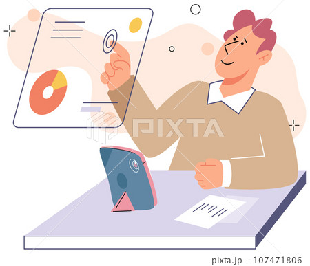 Boy studying online with phone. Student at home with distance learning, online education classes for children. Pupil having class on digital gadget smartphone. E-learning for schoolchild with tablet 107471806