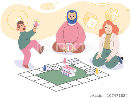 Game together. Family fun. Friendship time. Vector illustration. Playing games with friends brings out competitive yet lighthearted spirit Family game nights filled with laughter, friendly banter, and 107471824