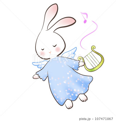 ハープを持った天使のウサギのイラスト 107471867