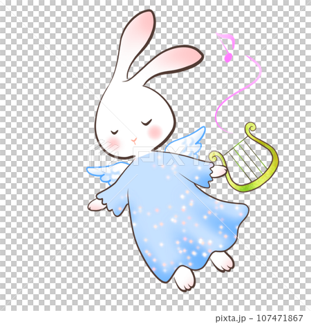 ハープを持った天使のウサギのイラスト 107471867