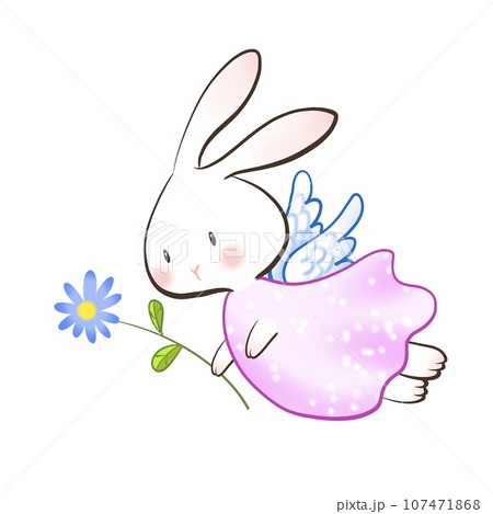 花を持った天使のウサギのイラスト 107471868
