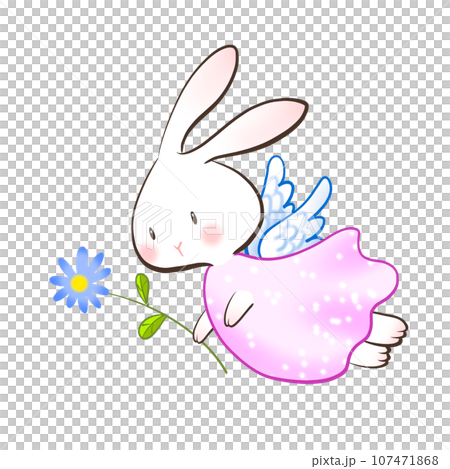 花を持った天使のウサギのイラスト 107471868