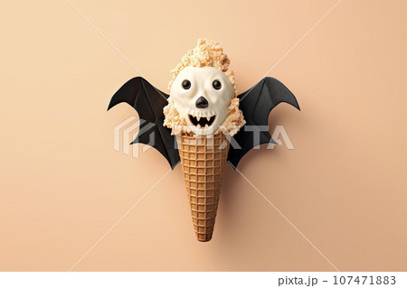 Set of ice cream with halloween character face on orange background. Halloween party background 107471883