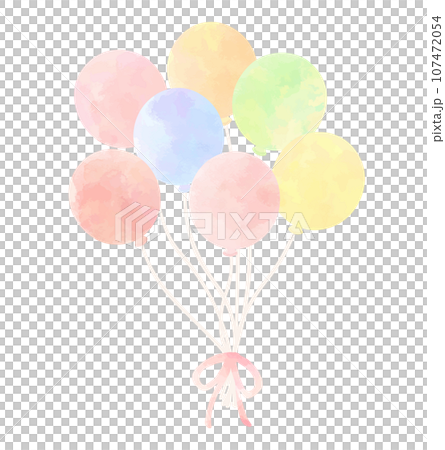 Colorful balloons tied with ribbons, watercolor style Colorful balloons tied with ribbons, watercolor style 107472054