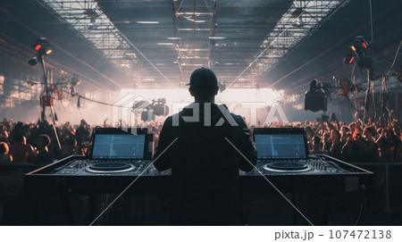 Festival, concert scene. crowd from dj's perspective Festival, concert scene. crowd from dj's perspective 107472138