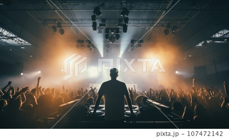Festival, concert scene. crowd from dj's perspective 107472142