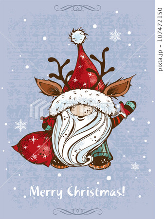 Cute Christmas gnome with gifts in Greeting card. Vector. Cute Christmas gnome with gifts in Greeting card. Vector. 107472150