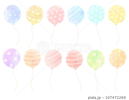 水彩風のカラフルな風船セット 柄ありのイラスト素材 [107472269] - PIXTA